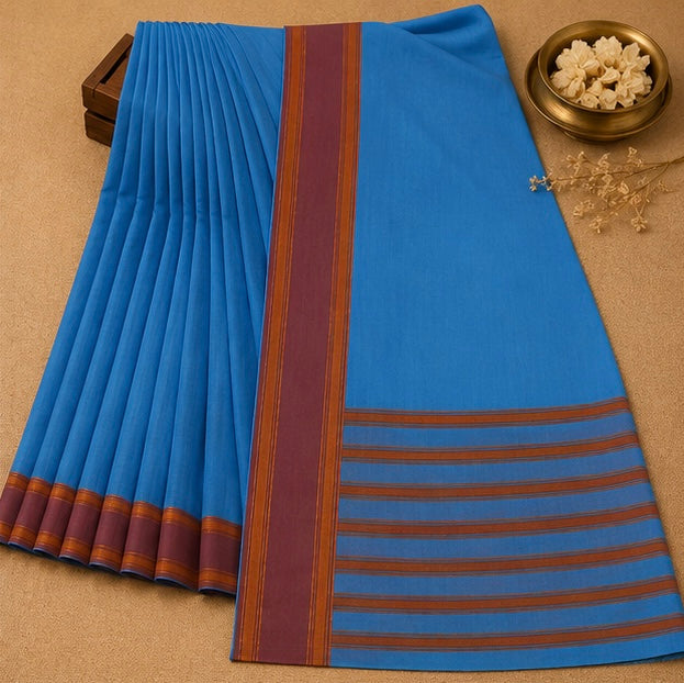 Soft Silk Saree with Traditional Zari Border | Sky Blue