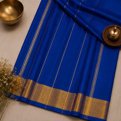 Elegant Blue Soft Silk Saree with Golden Zari Border