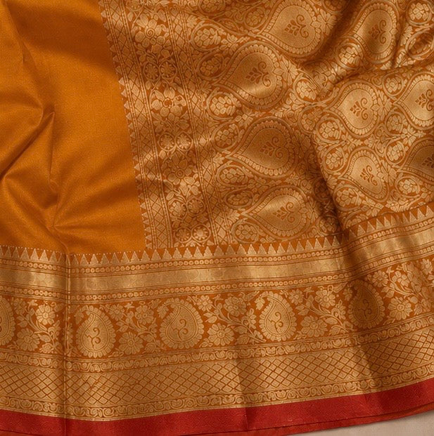 Mustard Gold Silk Saree with Traditional Woven Zari Pallu