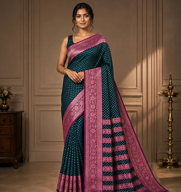 Teal Green Silk Woven Saree