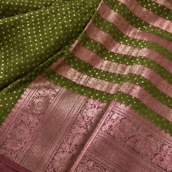 Olive Green Silk Woven Saree