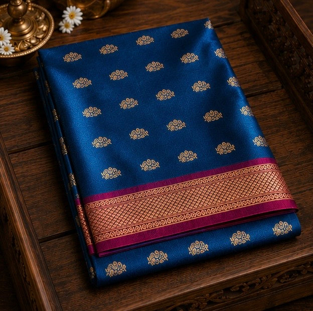 Blue Paithani Silk Saree with Woven Peacock Motifs
