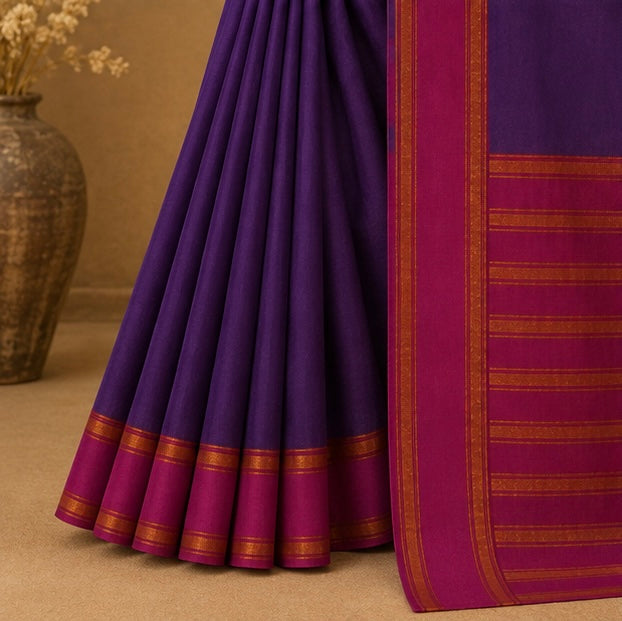 Soft Silk Saree with Traditional Zari Border | Purple