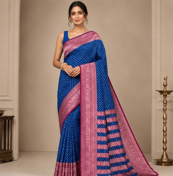 Peacock Blue Banarasi Silk Woven Saree