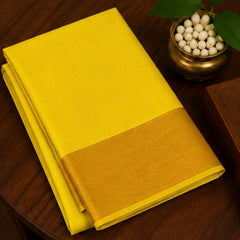 Premium Plain Soft Silk Saree with Elegant Gold Line Pallu & Self Zari Border | Yellow