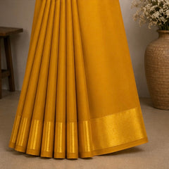 Elegant Yellow Soft Silk Saree with Golden Zari Border