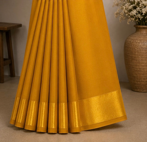 Elegant Yellow Soft Silk Saree with Golden Zari Border