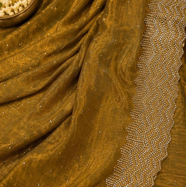 Antique Gold Designer Saree with Embroidered Border