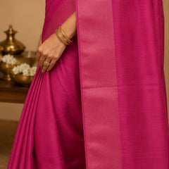 Plain Soft Silk Saree with Fine Gold Line Pallu and Self Tone Border