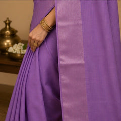 Premium Plain Soft Silk Saree with Elegant Gold Line Pallu & Self Zari Border | Lavender