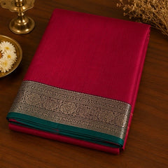 Royal Pink Wedding Silk Saree with Grand Antique Zari Pallu & Peacock Border