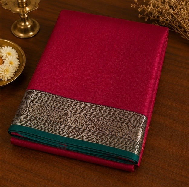 Royal Pink Wedding Silk Saree with Grand Antique Zari Pallu & Peacock Border