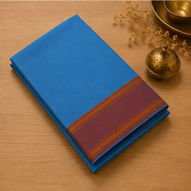 Soft Silk Saree with Traditional Zari Border | Sky Blue