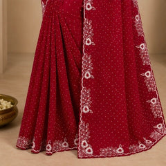Wine Embroidered Party Wear Saree