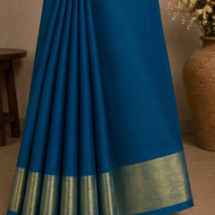 Elegant Teal Soft Silk Saree with Golden Zari Border