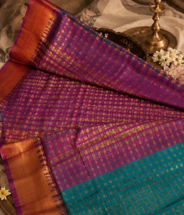 Premium Peacock Blue Banarasi Silk Saree with Gold Zari Border